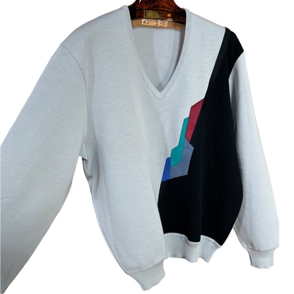 VTG St. Croix Knits Pure Wool & Ultrasuede V-neck Pullover Sweater Gray Size M - Picture 2 of 11